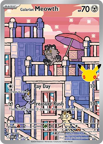 Galarian Meowth Illustration Rare, 30th Celebration 141/128
